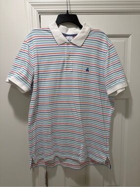 Brooks Brothers White Polo with Red, Blue, and Teal Stripes